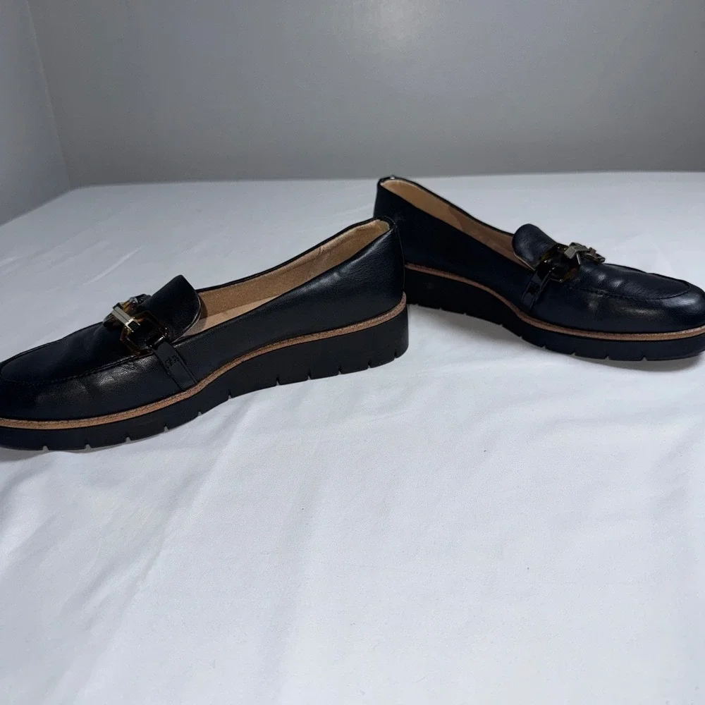 LifeStride Optimist Black Loafers Tortoise Chain Wedge Platform Shoes Womens 9M